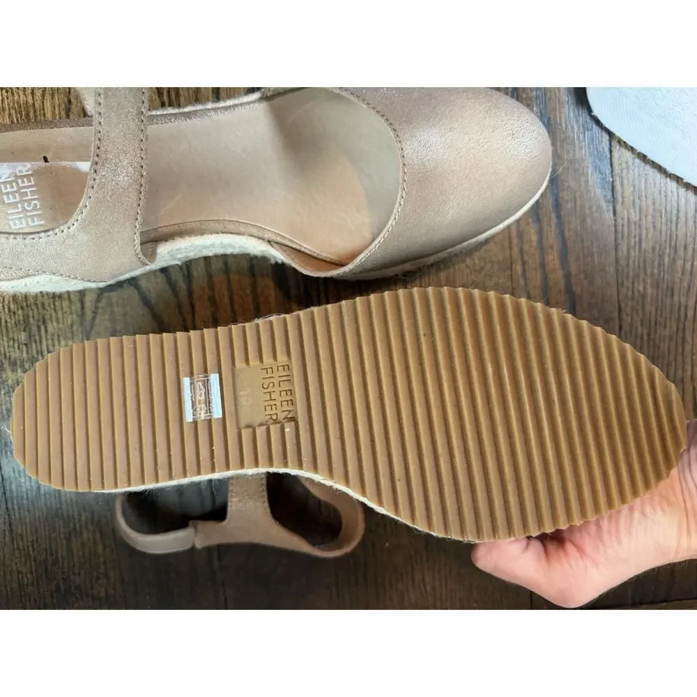 Eileen Fisher Nessa Espadrille Wedge Suede Leather Sandals Tan Beige Size 10 NEW